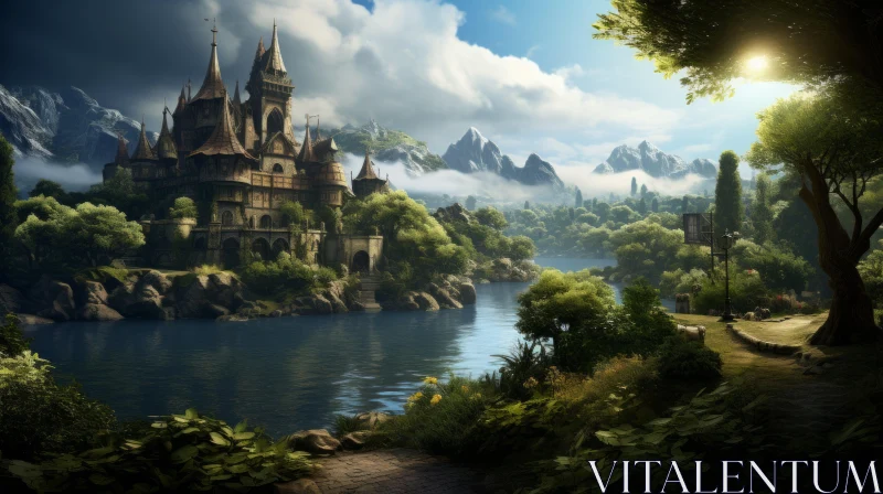 Fantasy Castle in Countryside Landscape Wallpaper AI Image