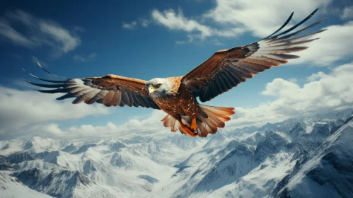 Majestic Eagle Flying Over Snow-Covered Mountain - Naturalist Aesthetic Artwork