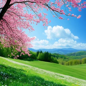 Spring Landscape with Cherry Blossoms