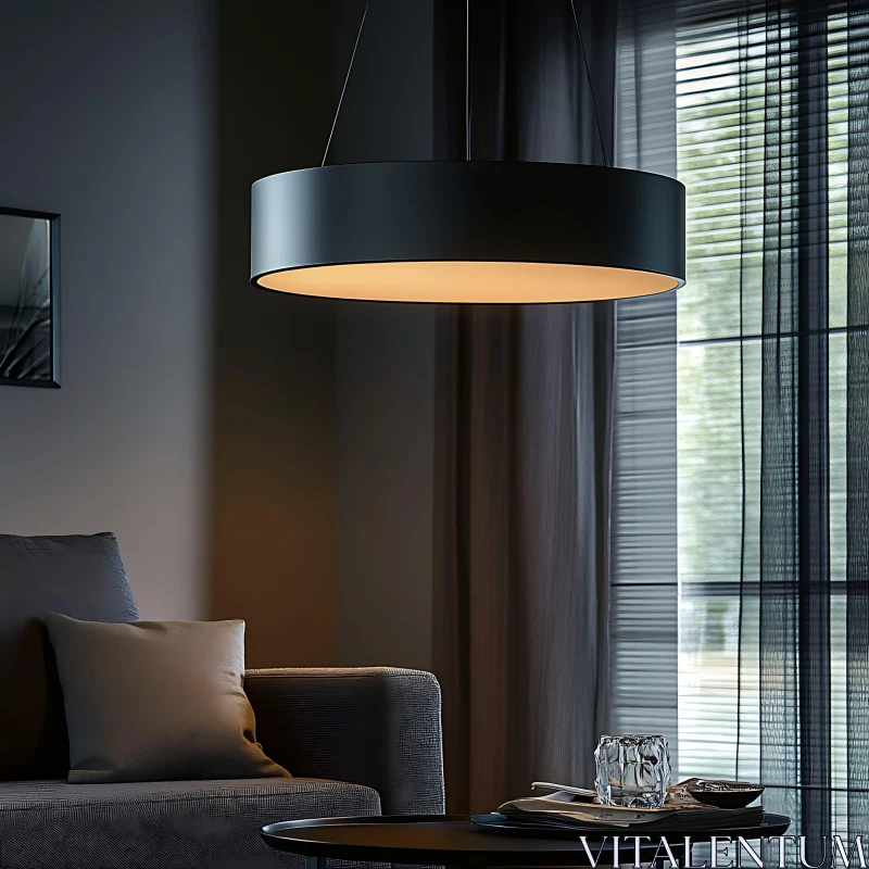 Contemporary Living Room with Lamp AI Image