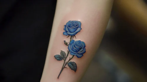 Realistic Blue Rose Tattoo Design