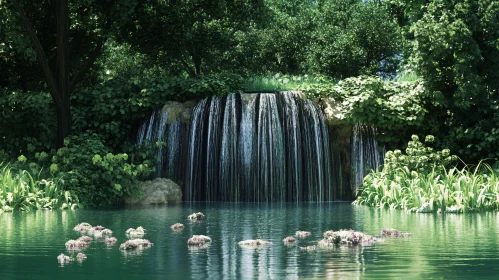 Peaceful Waterfall and Pond Landscape