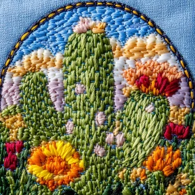 Handmade Embroidered Cacti and Flowers