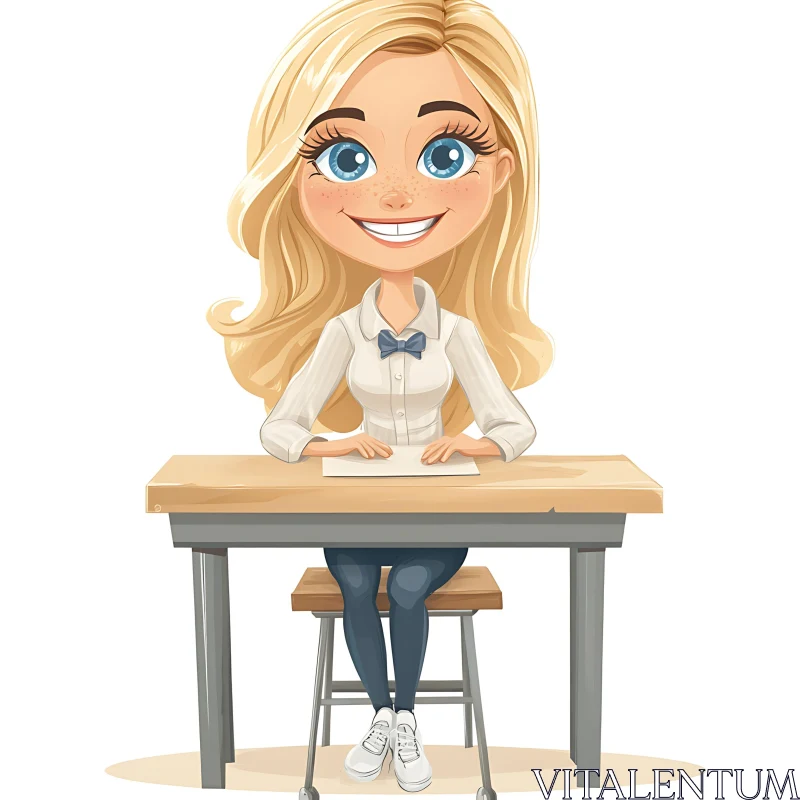 Animated Student with Blonde Hair AI Image