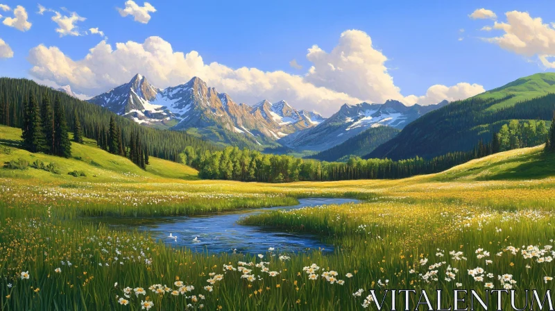 AI ART Scenic River Valley Mountain View