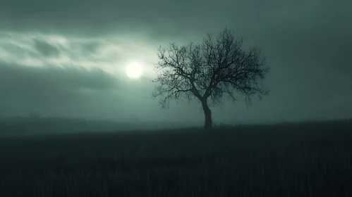 Solitary Tree Under Moonlight