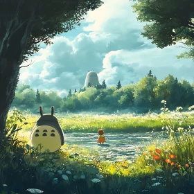 Anime Forest Scene With Totoro