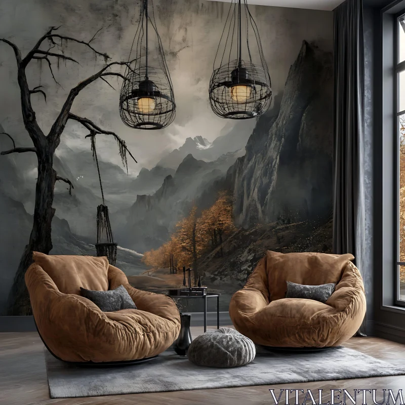 AI ART Relaxing Interior with Landscape Mural