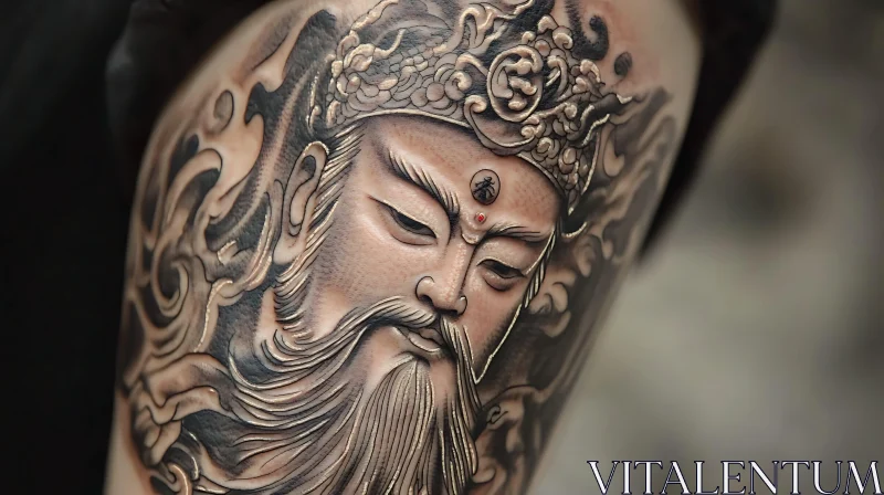 Elaborate Tattoo of Ancient Figure's Face AI Image