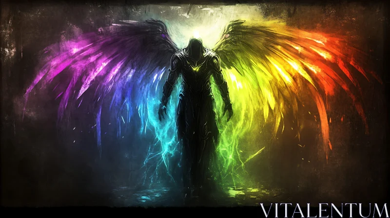 AI ART Rainbow Winged Warrior Digital Artwork