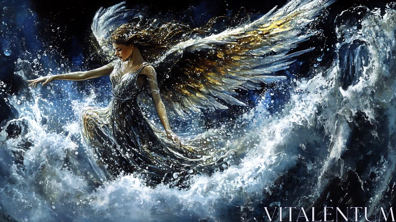 Winged Figure in Ocean Painting AI Image