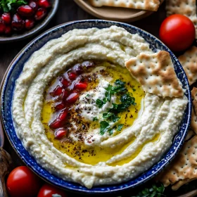 Delicious Hummus with Olive Oil and Garnishes