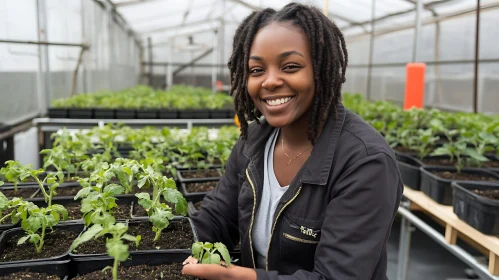 Greenhouse Gardener with Seedling