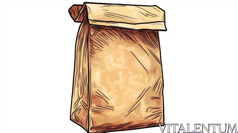 Illustration of a Folded Top Brown Paper Bag AI Image