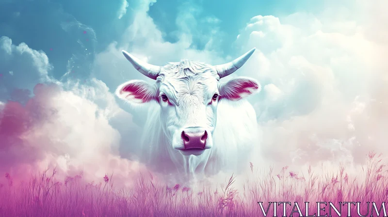 Cow Portrait in Ethereal Landscape AI Image