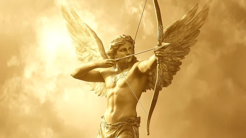 Winged Archer Statue in Gold