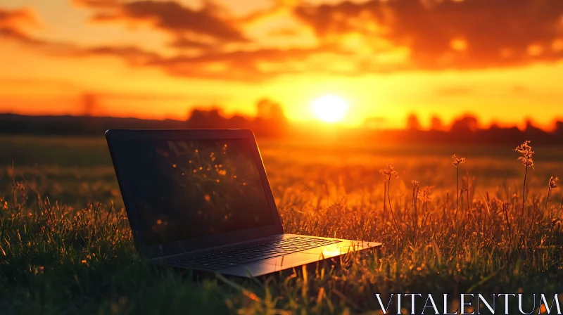 AI ART Working Outdoors: Laptop in Nature