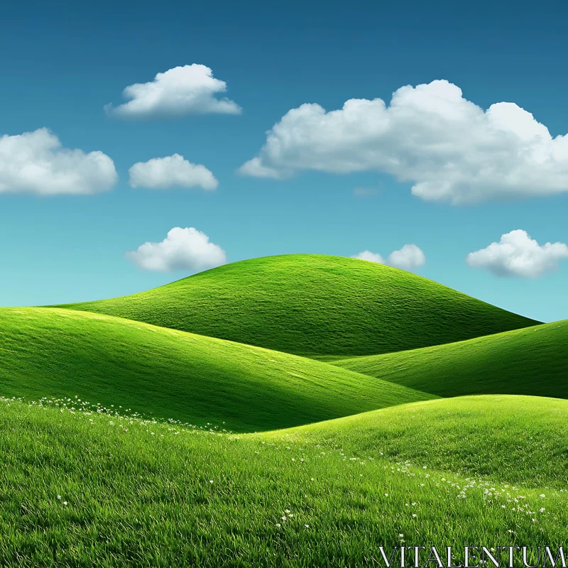 AI ART Lush Green Hills and Cloudy Sky