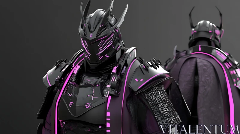 Neon-Accented Cyborg in Dark Armor AI Image