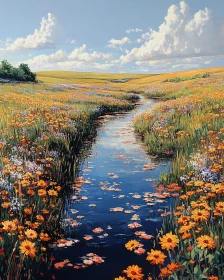 Scenic Meadow with Flowing Water Artwork