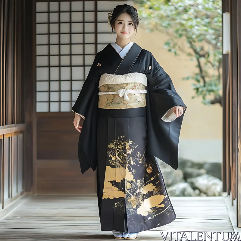 Japanese Beauty in Cultural Attire AI Image