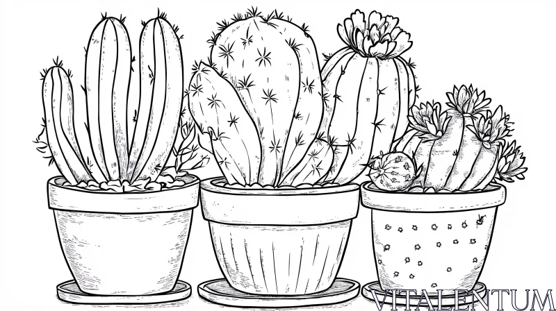 Potted Cacti Line Art AI Image