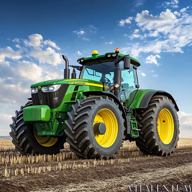 Agricultural Tractor on Farmland AI Image