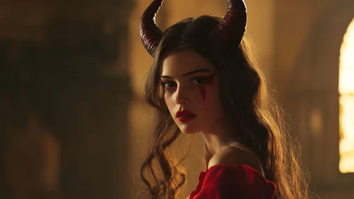 Portrait of a Devilish Woman with Horns