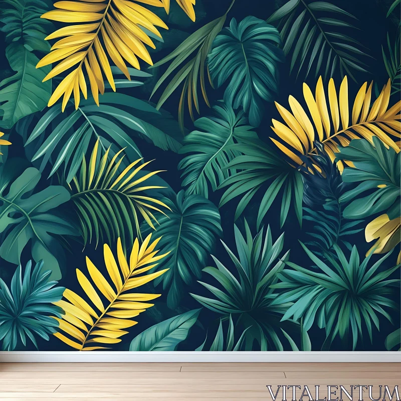 Botanical Yellow and Green Leaves AI Image