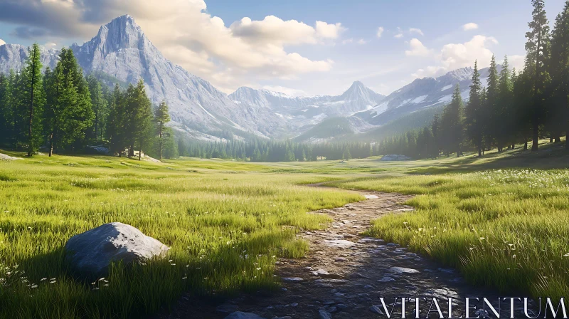 Scenic Mountain Meadow View AI Image