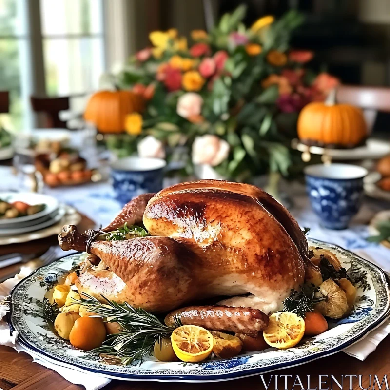 Festive Thanksgiving Turkey Dinner AI Image