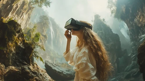 Woman with VR Headset in Nature