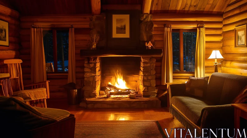 Cozy Cabin Retreat with Glowing Fire AI Image