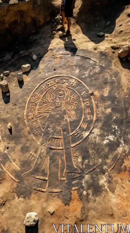 Ancient Drawing of a Compass on a Flat Rock - Exploring Cultural Heritage and Craftsmanship AI Image