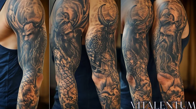 Detailed Norse Warrior Sleeve Tattoo AI Image