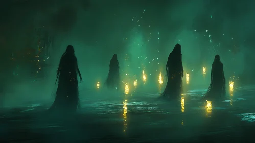 Cloaked Figures and Candles in the Mist