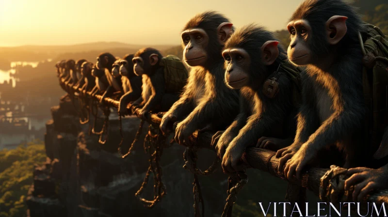 City-Viewing Chimpanzees: A Cinematic Wallpaper AI Image