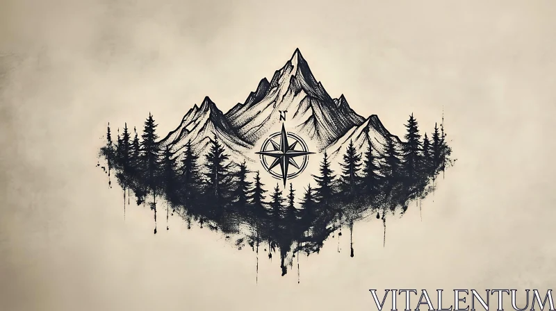 Mountain and Forest Compass Art AI Image