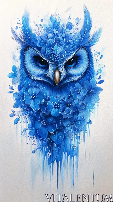 Blue Floral Owl Abstract Art AI Image