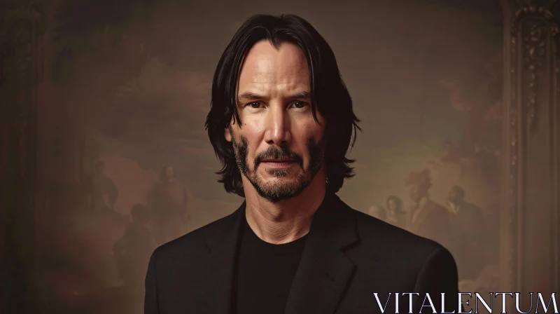 Intense Portrait of Keanu Reeves AI Image