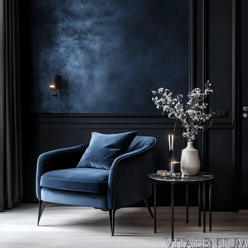 AI ART Navy Room with Velvet Chair