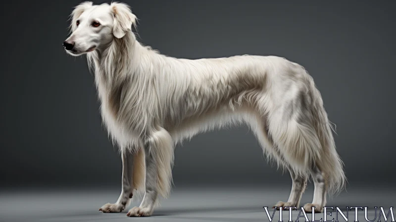 Elegant White Dog with Long Hair on Dark Background AI Image