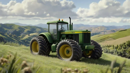 Agricultural Tractor in Green Field