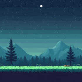 Starry Pixel Art Mountain Scene