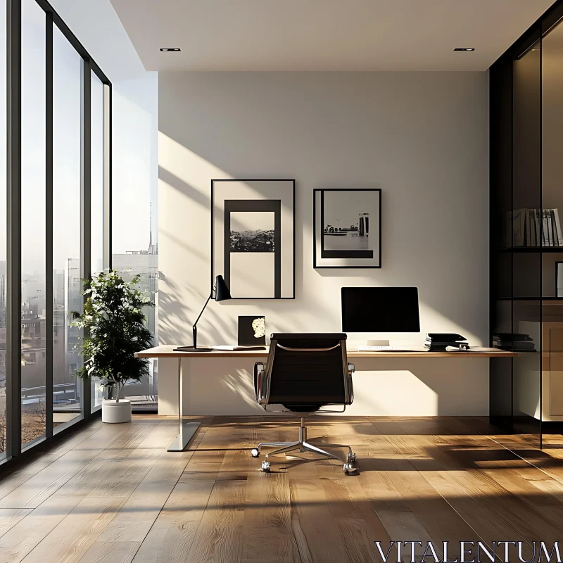 AI ART Sunlit Minimalist Office Interior