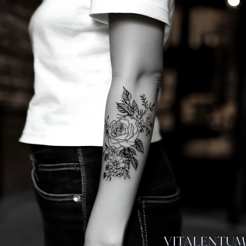 Intricate Floral Tattoo Art on Forearm AI Image