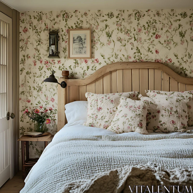 AI ART Cozy Bedroom with Floral Accents