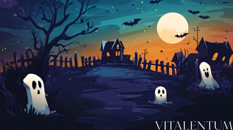 AI ART Haunted Halloween Night Scene