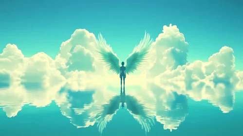 Winged Figure in Tranquil Waterscape
