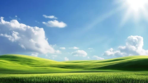 Peaceful Green Hills and Sky Landscape